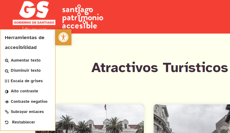 pantalla web Santiago Patrimonio accesible