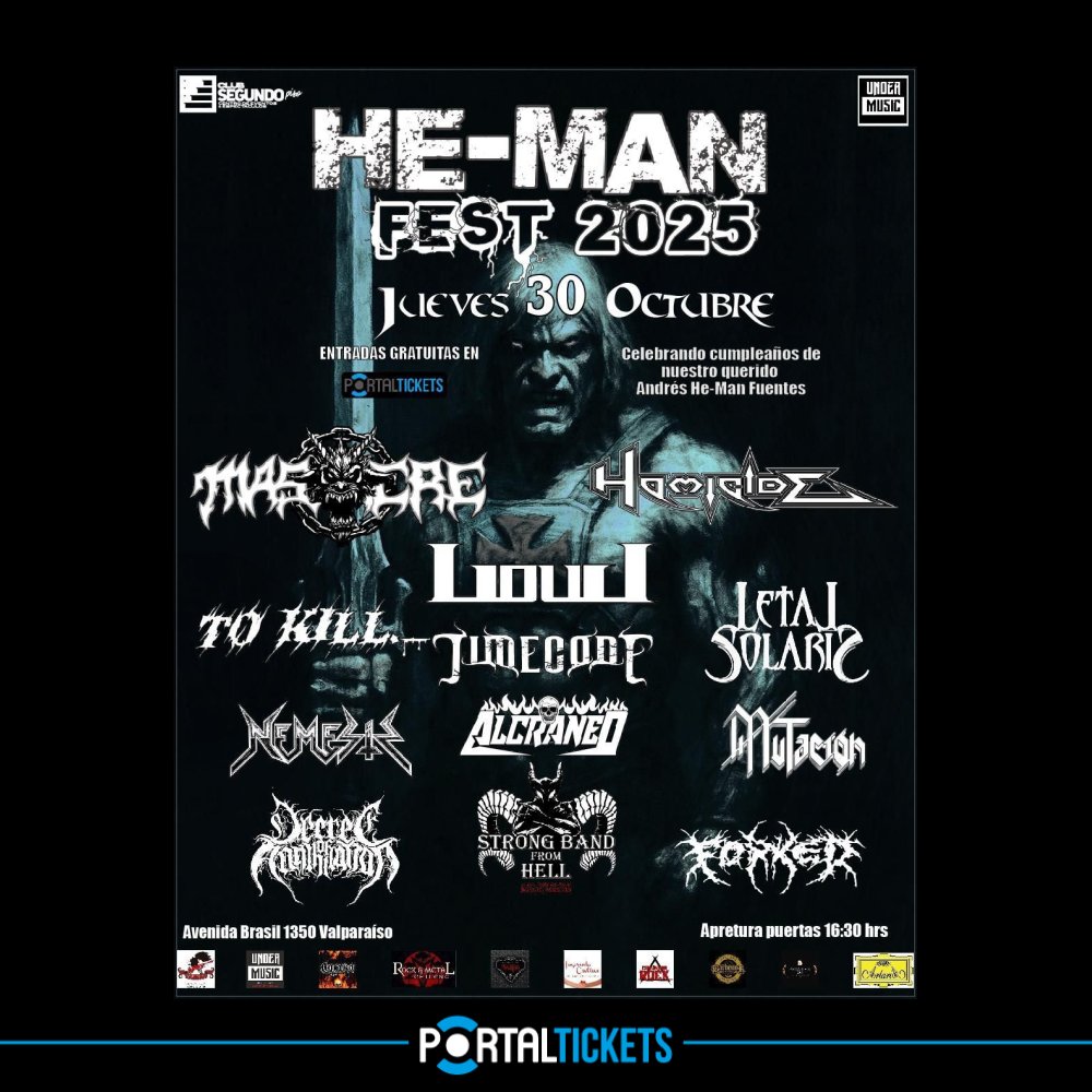 ALCRANEO: Flyer HE-MAN FEST 2025 EN CLUB SEGUNDO PISO, VALPARAÍSO
