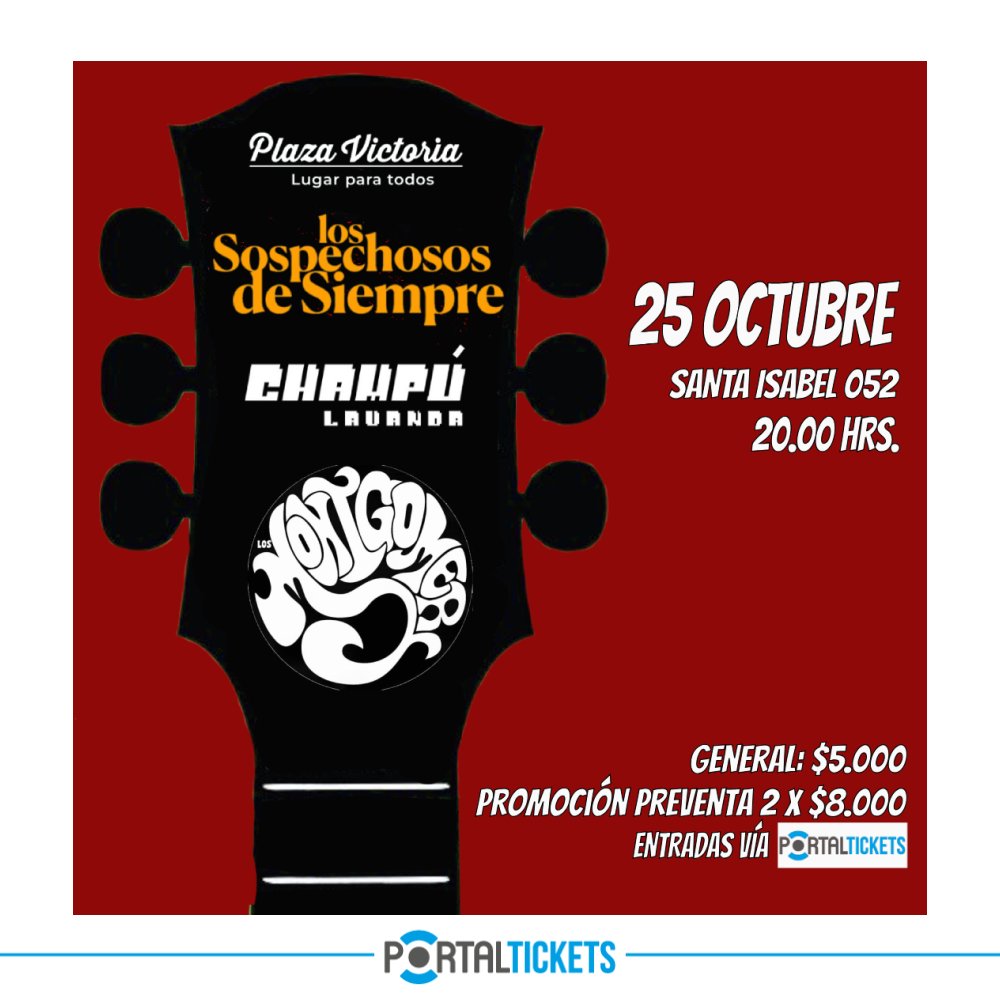 CHAMPU LAVANDA: Flyer LOS SOSPECHOSOS DE SIEMPRE + CHAMPÚ LAVANDA + LOS MONTGOMERY EN VIVO PLAZA VICTORIA RESTO BAR