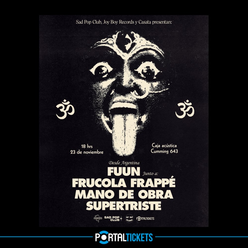 FRUCOLA FRAPPÉ: Flyer FUUN EN CHILE CON FRUCOLA FRAPPÉ + MANO DE OBRA + AQUÍ BRILLAMOS EN CAJACÚSTICA