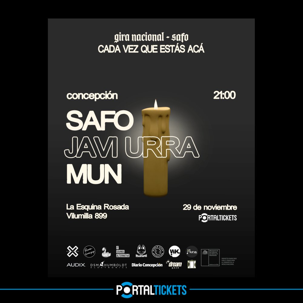 JAVI URRA: Flyer GIRA NACIONAL SAFO + MUN + JAVI URRA EN LA ESQUINA ROSADA, CONCEPCIÓN